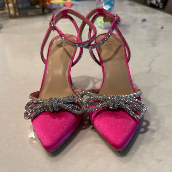 Pink Satin Heels with Rhinestone Bow from A New Day - Picture 1 of 8